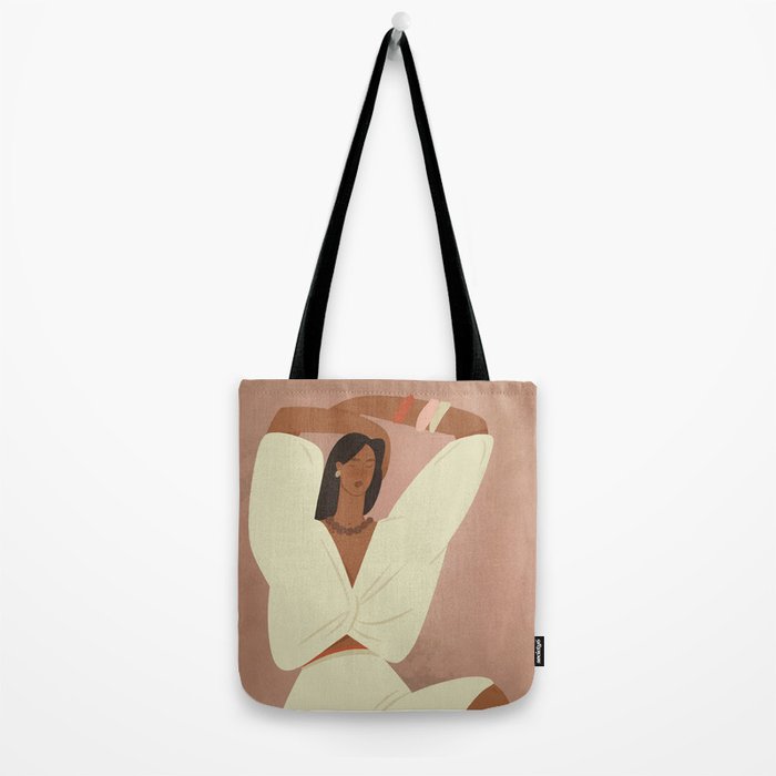  portrait of a fragile woman in a white suit on a pink background Tote Bag Gallery Image 2