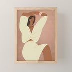  portrait of a fragile woman in a white suit on a pink background Mini Art Print Gallery Image 1
