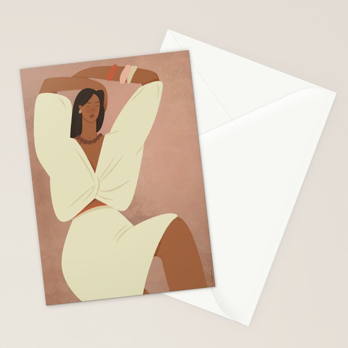  portrait of a fragile woman in a white suit on a pink background Stationery Card Gallery Image 2