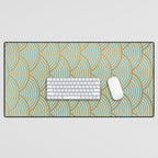 Festive, Art Deco, Wave, Pattern, Green and Gold Desk Mat Gallery Image 1