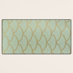 Festive, Art Deco, Wave, Pattern, Green and Gold Desk Mat Gallery Image 3