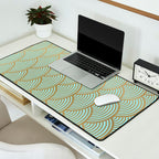 Festive, Art Deco, Wave, Pattern, Green and Gold Desk Mat Gallery Image 2
