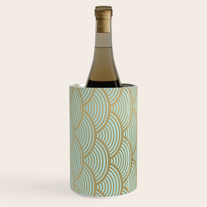 Festive, Art Deco, Wave, Pattern, Green and Gold Wine Chiller Gallery Image 2