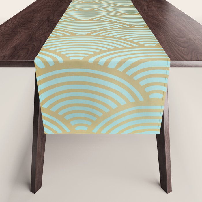 Festive, Art Deco, Wave, Pattern, Green and Gold Table Runner Gallery Image 1