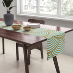 Festive, Art Deco, Wave, Pattern, Green and Gold Table Runner Gallery Image 2