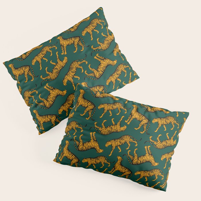 Tigers (Dark Green and Marigold) Pillow Sham Gallery Image 1