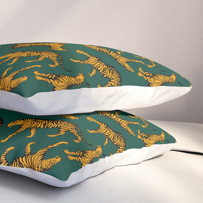 Tigers (Dark Green and Marigold) Pillow Sham Gallery Image 3