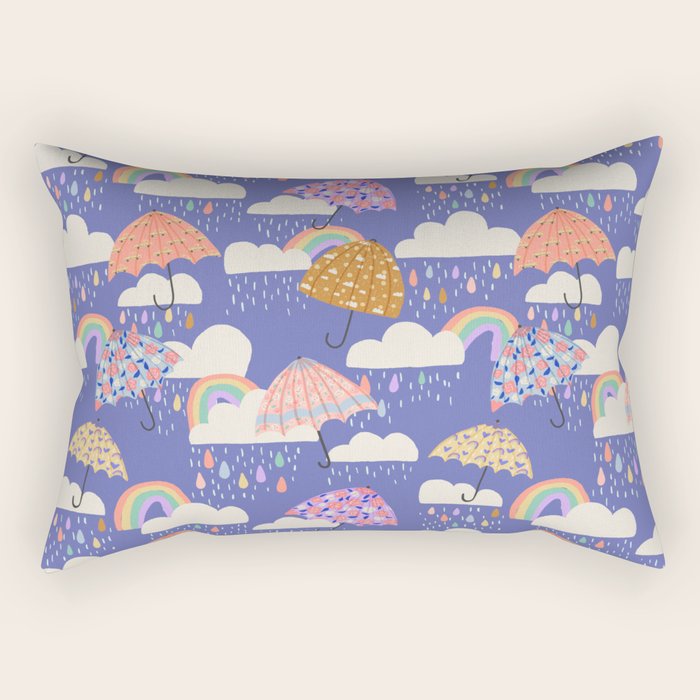 Spring Rain with Umbrellas Rectangular Pillow Gallery Image 1