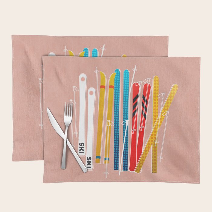 Colorful Ski Illustration and Pattern no 2 Placemat Gallery Image 1