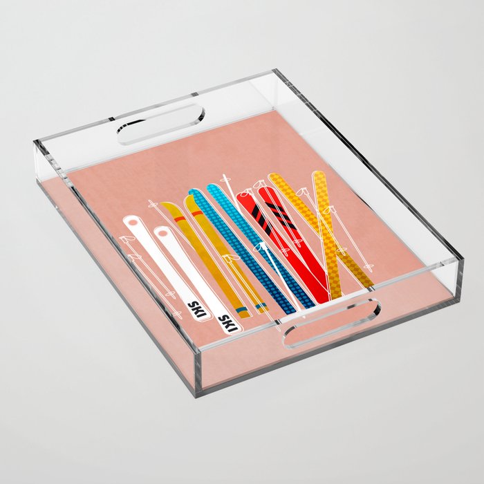 Colorful Ski Illustration and Pattern no 2 Acrylic Tray Gallery Image 1