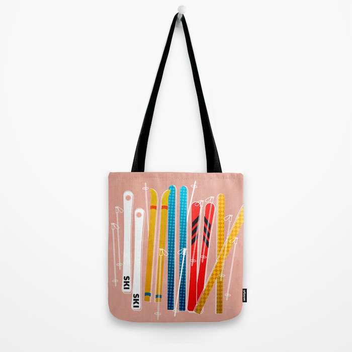 Colorful Ski Illustration and Pattern no 2 Tote Bag Gallery Image 2