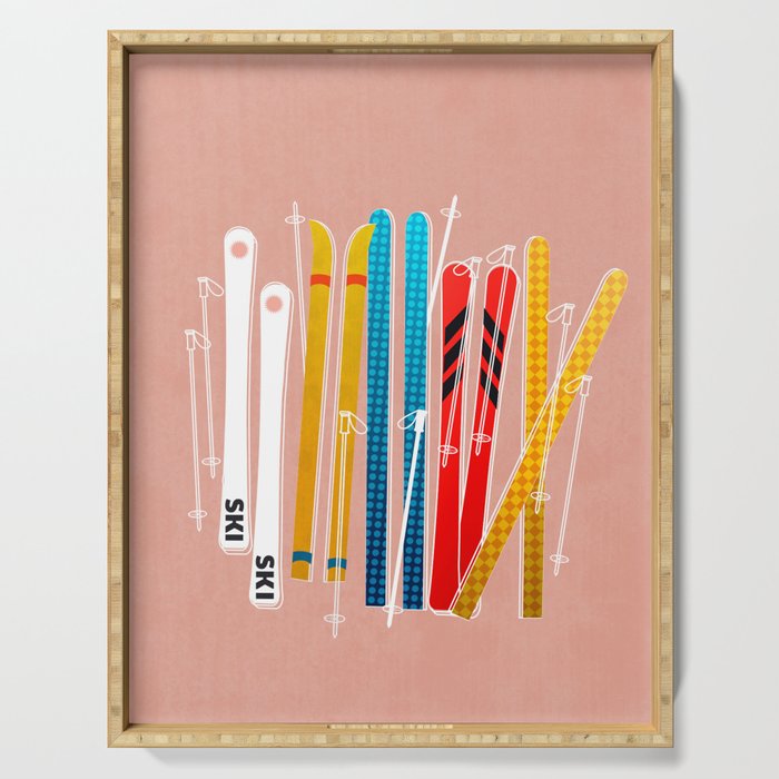 Colorful Ski Illustration and Pattern no 2 Serving Tray Gallery Image 1