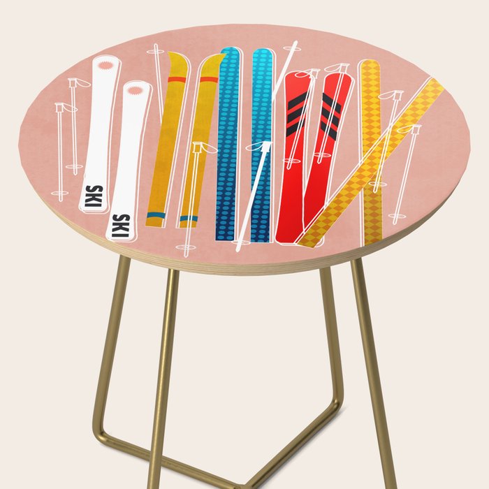 Colorful Ski Illustration and Pattern no 2 Side Table Gallery Image 2