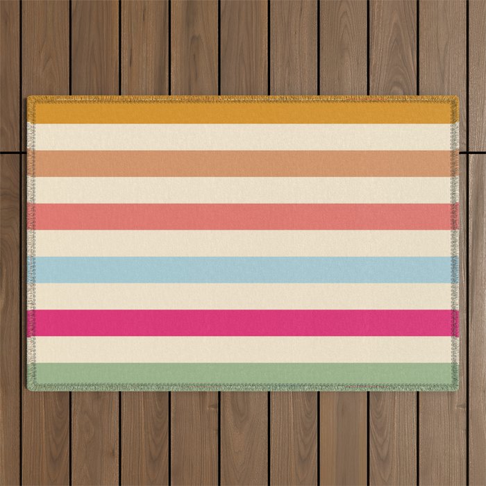 Retro French Rainbow Stripes Outdoor Rug Gallery Image 1