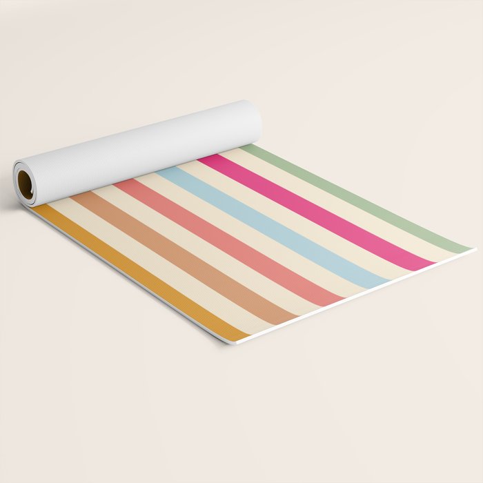 Retro French Rainbow Stripes Yoga Mat Gallery Image 2