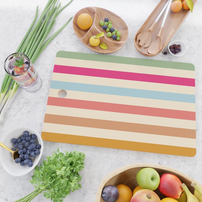 Retro French Rainbow Stripes Cutting Board Gallery Image 2