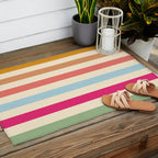 Retro French Rainbow Stripes Outdoor Rug Gallery Image 2