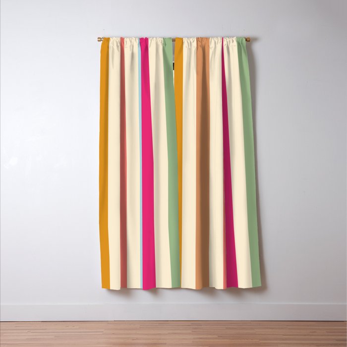 Retro French Rainbow Stripes Window Curtain Gallery Image 3