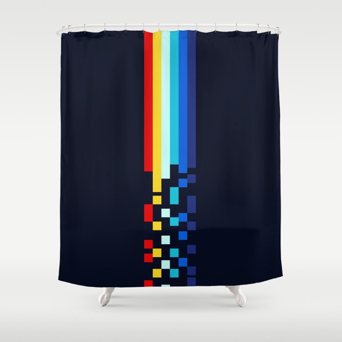 Classic 80s Video Game Retro Stripes Pixel Drops - Ayakazu Shower Curtain Gallery Image 1