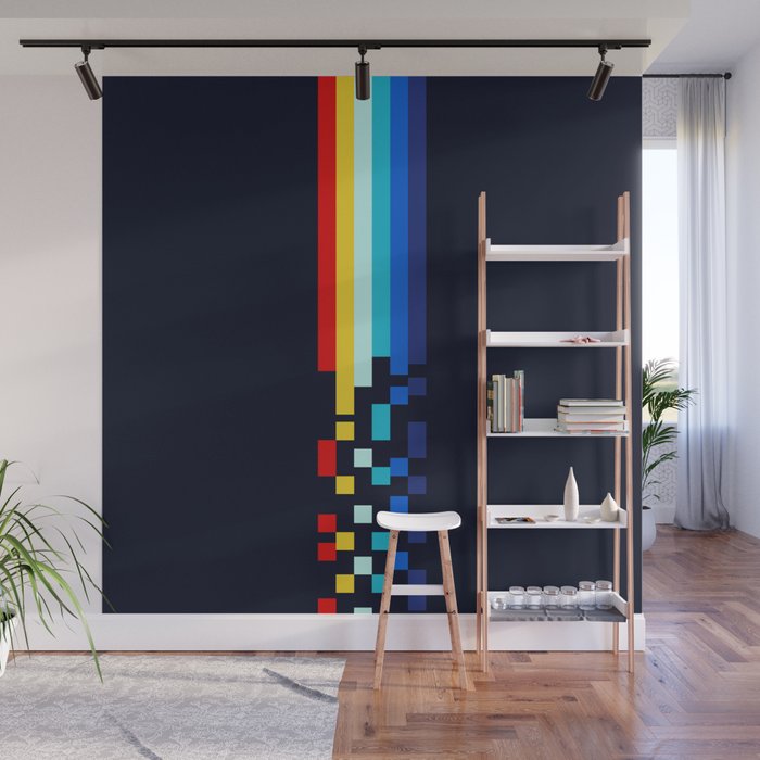 Classic 80s Video Game Retro Stripes Pixel Drops - Ayakazu Wall Mural Gallery Image 1
