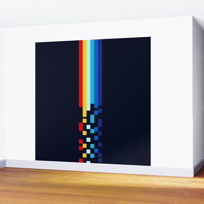 Classic 80s Video Game Retro Stripes Pixel Drops - Ayakazu Wall Mural Gallery Image 2
