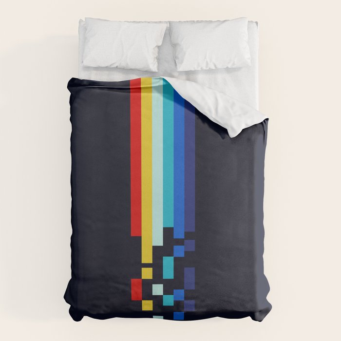 Classic 80s Video Game Retro Stripes Pixel Drops - Ayakazu Duvet Cover Gallery Image 1