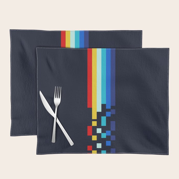 Classic 80s Video Game Retro Stripes Pixel Drops - Ayakazu Placemat Gallery Image 1