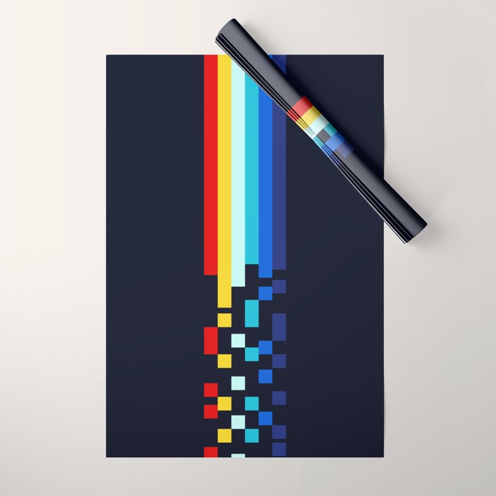 Classic 80s Video Game Retro Stripes Pixel Drops - Ayakazu Wrapping Paper Gallery Image 1