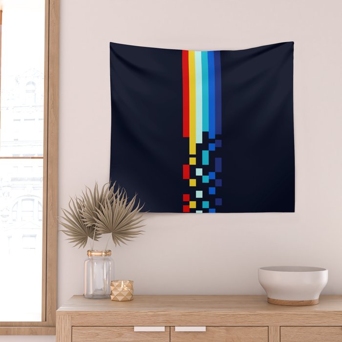 Classic 80s Video Game Retro Stripes Pixel Drops - Ayakazu Wall Tapestry Gallery Image 2