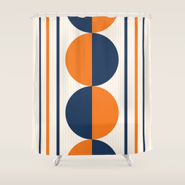Abstract Shapes 78 in Orange and Navy Blue Shower Curtain Gallery Image 1