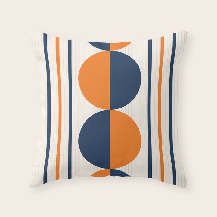 Abstract Shapes 78 in Orange and Navy Blue Throw Pillow Gallery Image 1