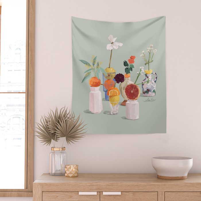 Still Life with Citrus and Flowers Wall Tapestry Gallery Image 2