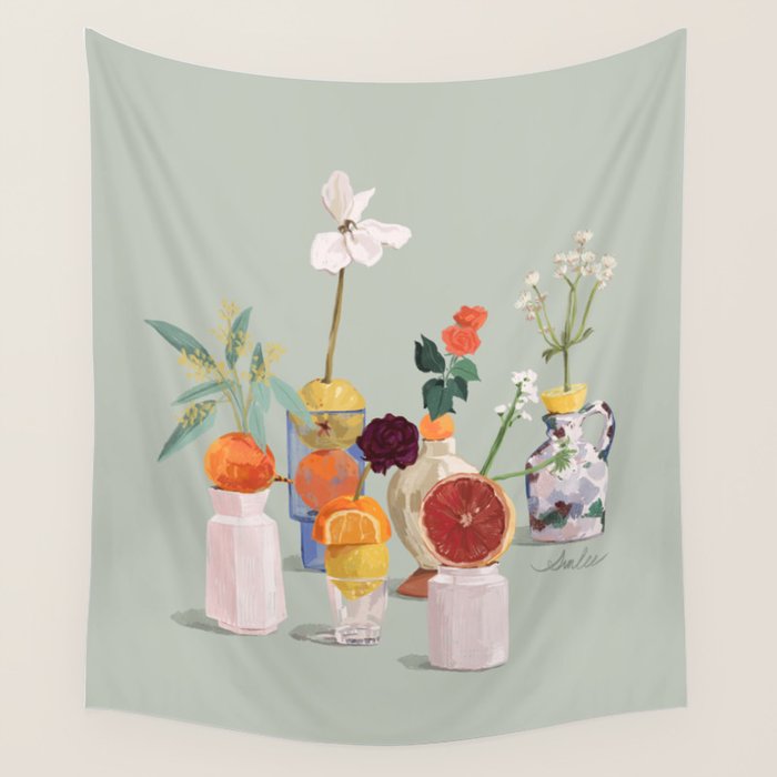 Still Life with Citrus and Flowers Wall Tapestry Gallery Image 4