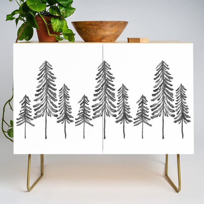 Pine Trees - Black Ink Credenza Gallery Image 1