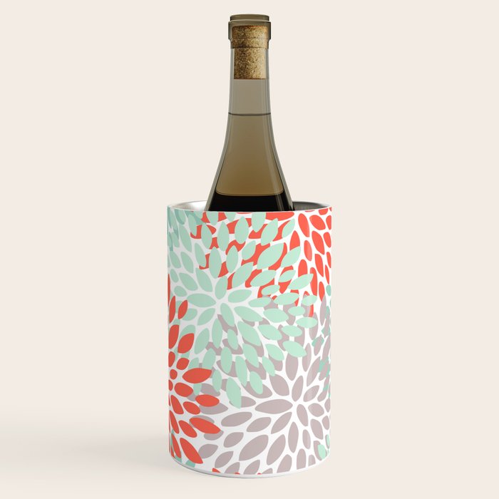 Floral Pattern, Orange, Teal, Mint Green, Flower Print Wine Chiller Gallery Image 3