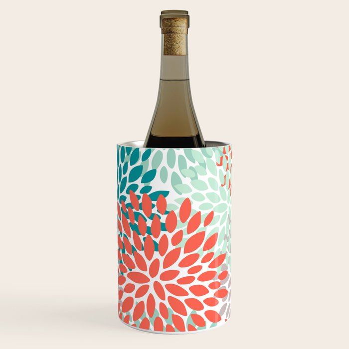 Floral Pattern, Orange, Teal, Mint Green, Flower Print Wine Chiller Gallery Image 1