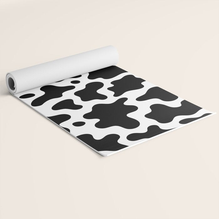 Abstract black and white cow print pattern Yoga Mat Gallery Image 2