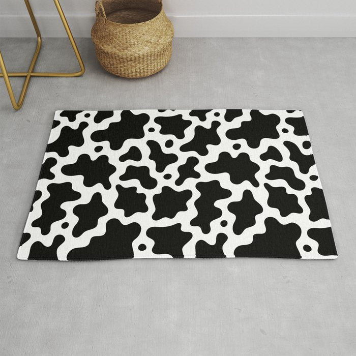 Abstract black and white cow print pattern Rug Gallery Image 1