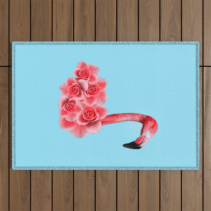 Flamingo Flowers: Pop Animals Outdoor Rug Gallery Image 1