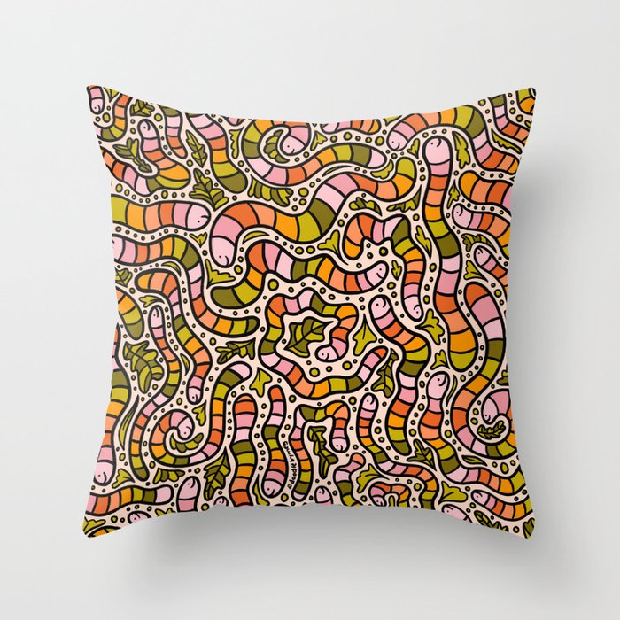 Rainbow Worms Print Throw Pillow Gallery Image 6