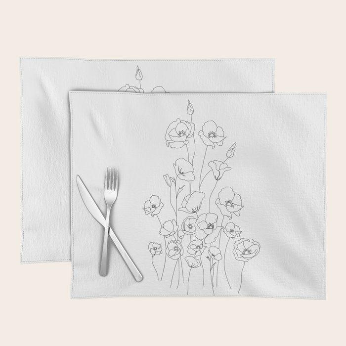 Poppy Flowers Line Art Placemat Gallery Image 1