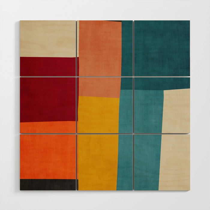 Modern Colorful Patchwork Abstract Art  Wood Wall Art Gallery Image 1