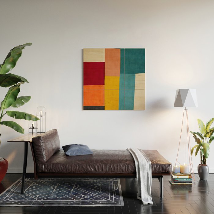 Modern Colorful Patchwork Abstract Art  Wood Wall Art Gallery Image 2