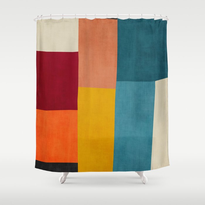 Modern Colorful Patchwork Abstract Art  Shower Curtain Gallery Image 1
