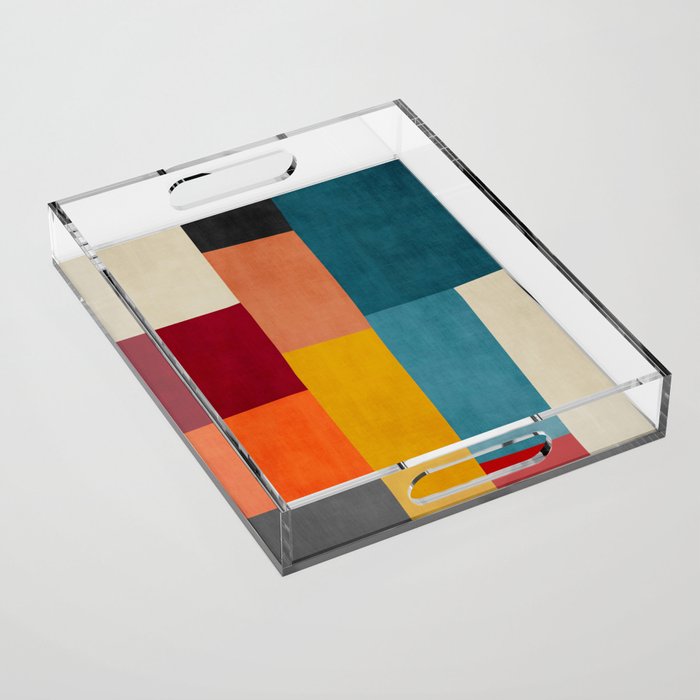 Modern Colorful Patchwork Abstract Art  Acrylic Tray Gallery Image 1