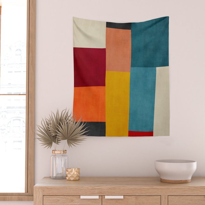 Modern Colorful Patchwork Abstract Art  Wall Tapestry Gallery Image 2