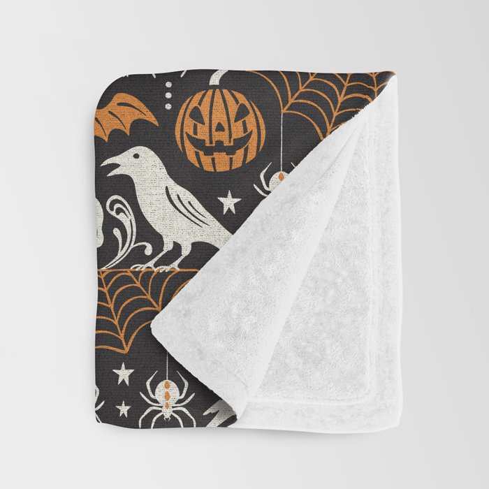 All Hallows' Eve - Black Orange Halloween Throw Blanket Gallery Image 3
