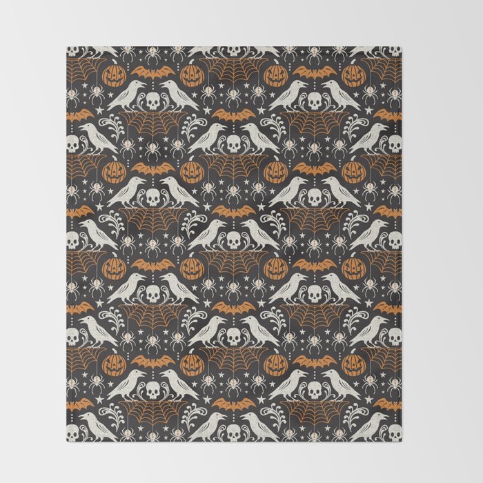 All Hallows' Eve - Black Orange Halloween Throw Blanket Gallery Image 2