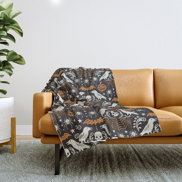 All Hallows' Eve - Black Orange Halloween Throw Blanket Gallery Image 1