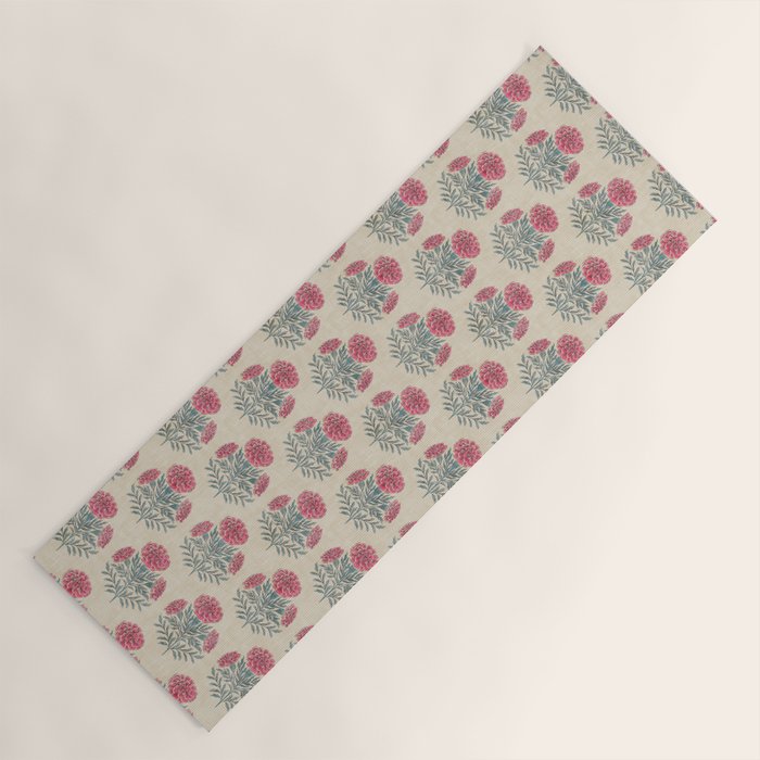 Marigold - pink and teal on linen Yoga Mat Gallery Image 1